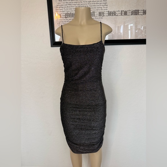 gemma & olivia Dresses & Skirts - Metallic Black Mini Slip Dress with Spaghetti Straps
